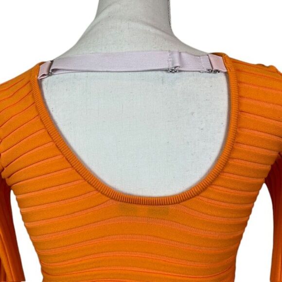 Tibi Tech Poly Ribbed Wrap Super Stretchy Sweater Orange Tie Knot Size Medium - Picture 8 of 14